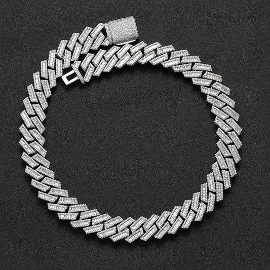hiphop necklace 18mm square Mosaic zircon rhomboid Cuban chain