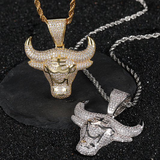 hiphop hollowed out bull head pendant