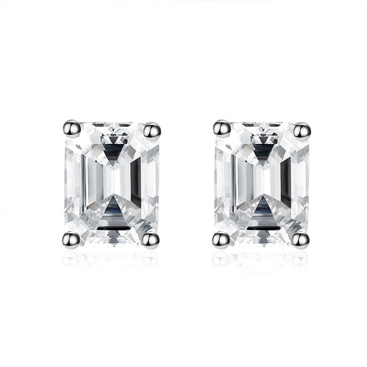 S925 Silver Korean Style Temperament Earrings Zircon Fashion 6*8mm Rectangular Stud Earrings