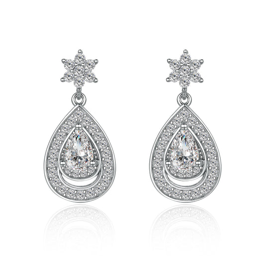 S925 Silver Female Earrings Drop-shaped Zircon Earrings Europe and America New Styles