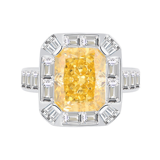 S925 Silver Cubic Zirconia Pink Diamond Yellow Diamond Rectangular Fashion Ring Main Stone 8mm*10mm