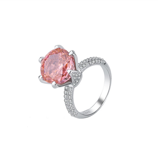 S925 Silver Padparadscha Cubic Zirconia Round Closed Ring for Women