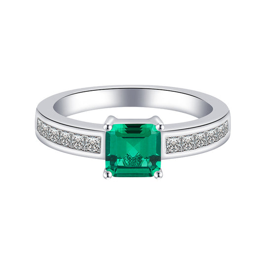 S925 Silver Blue Emerald Cube 2 Carat Simple Zircon Ring