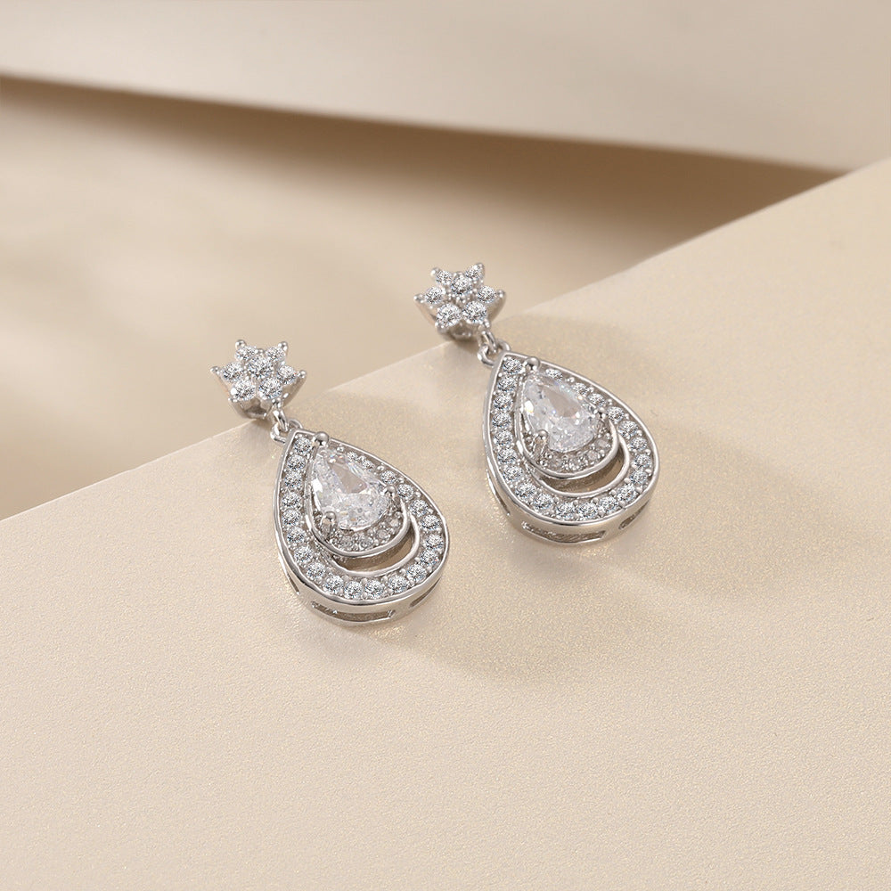 S925 Silver Female Earrings Drop-shaped Zircon Earrings Europe and America New Styles