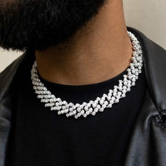 hip hop 19mmS925 silver moissanite Clustered Cuban Necklace
