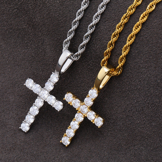 Hip-hop Style S925 Silver Micro-inlaid Moissanite Solid Cross Pendant