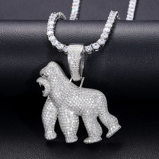 Hip Hop Jewelry 925 Sterling Silver Micro Pave Moissanite Iced Out Gorilla Pendant