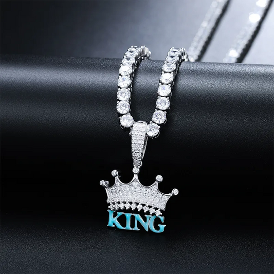 Hip-hop Style 925 Sterling Silver Moissanite Diamond Glowing King Crown Pendant