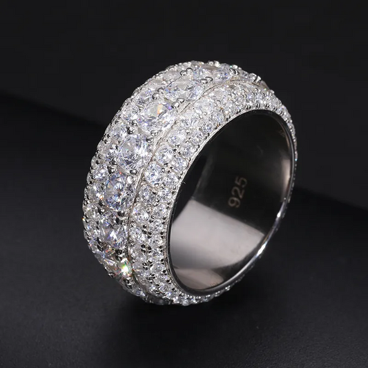 Hip Hop Silver Pave Moissanite Multi Layer Iced Out Ring