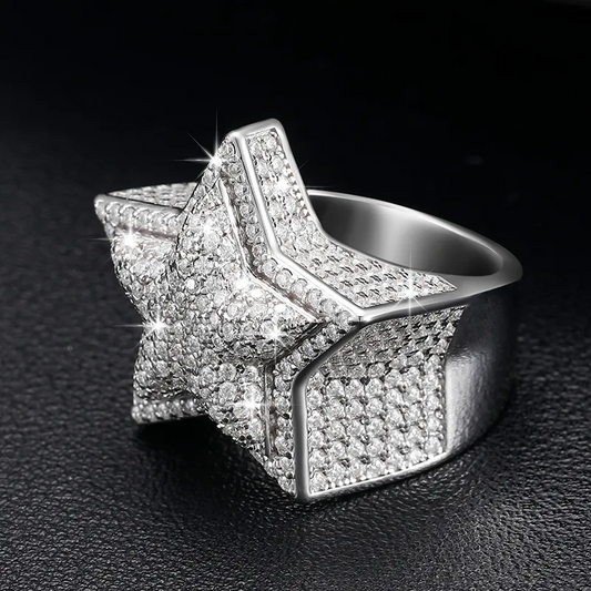 Hip-hop  Iced Out Gold Plated Silver Moissanite Star Ring