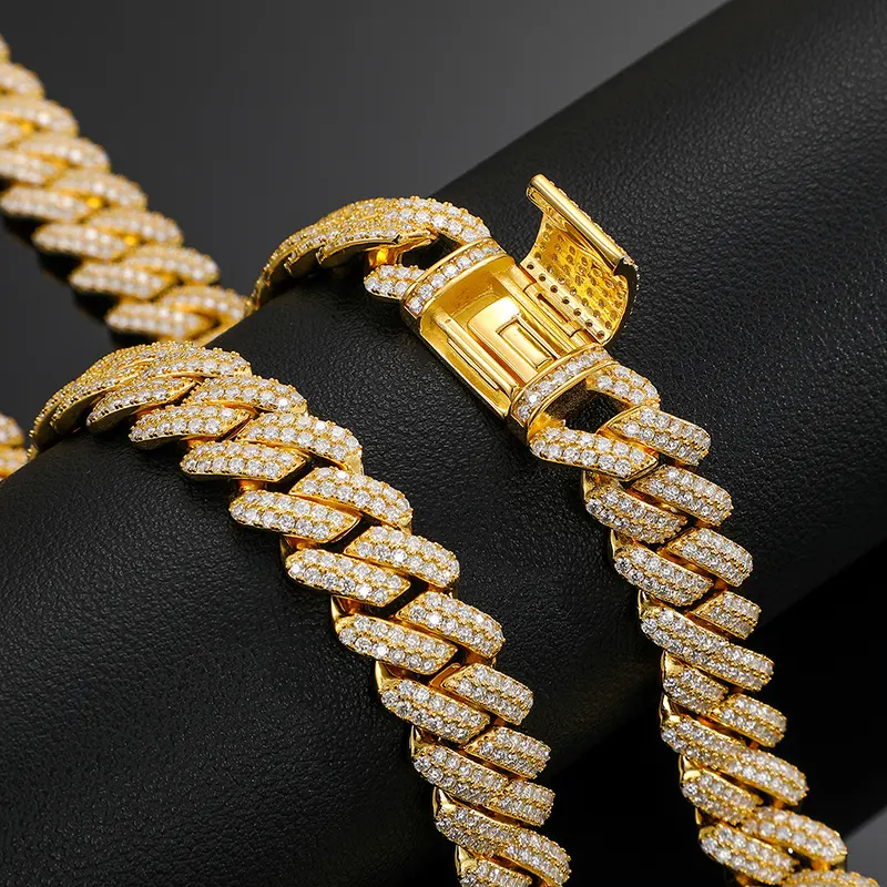 Hip Hop Real Gold Filled Sterling Silver Moissanite Cuban Link Bracelet