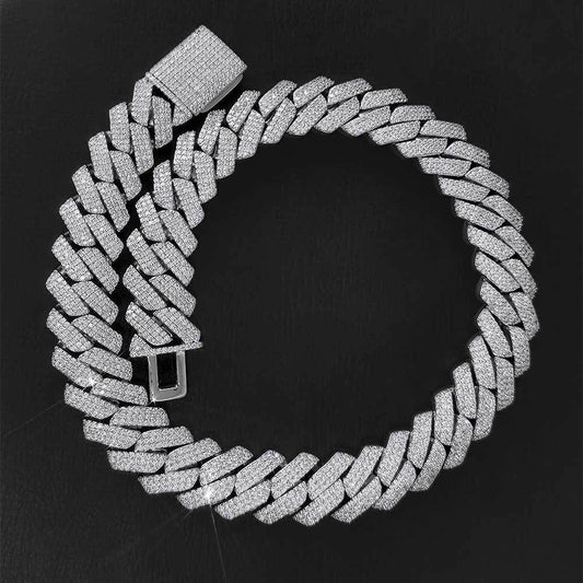 Hiphop 20mm three rows of zircon rhombus Cuban chain