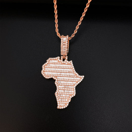 S925 Silver Pottery Moissanite African Map Hip-hop Pendant