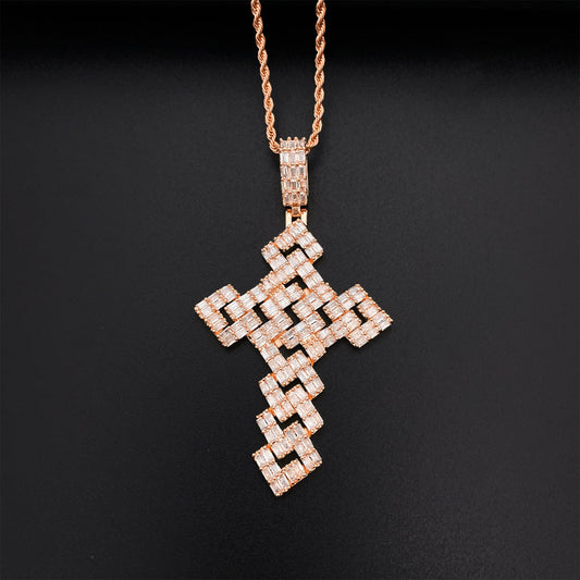 Europe and America Hot New S925 Silver Paved Moissanite Cross Pendant
