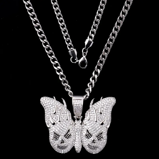 Hip Hop Silver Ice Crystal Butterfly Moissanite Pendant