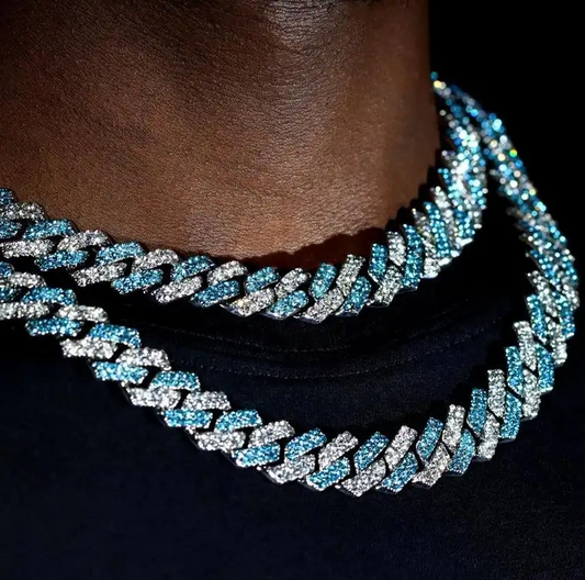 Hiphop 925 Silver Blue White 14mm Moissanite Diamond Necklace