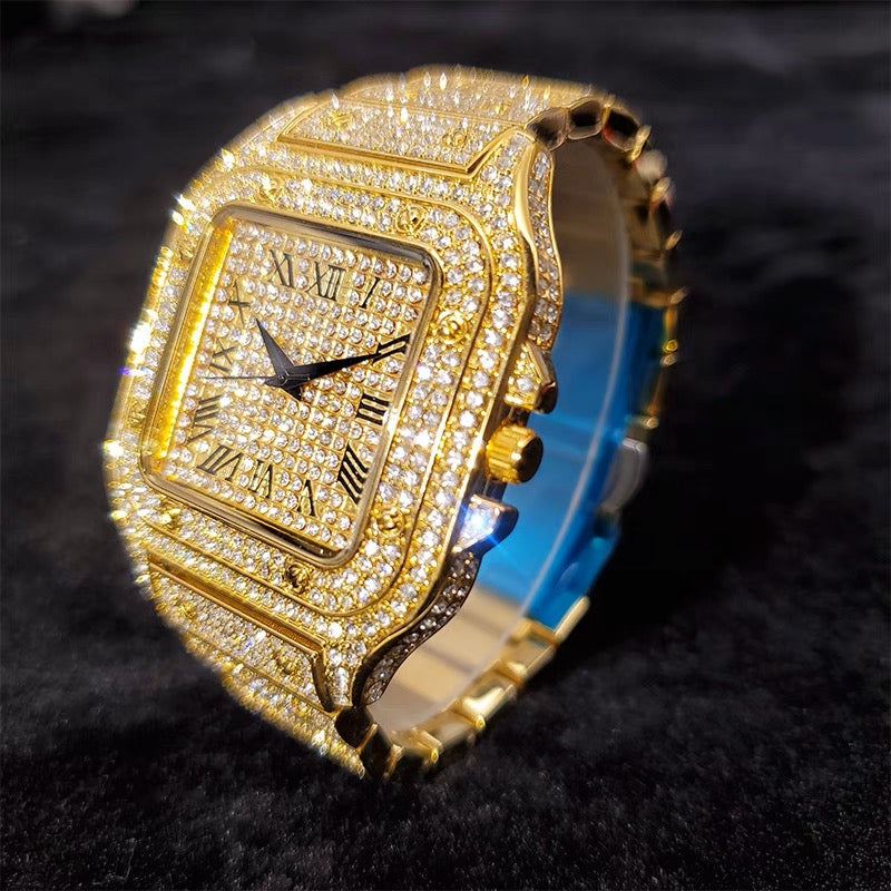 hip-hop classic full diamond square men's baby's breath watch quartz watch