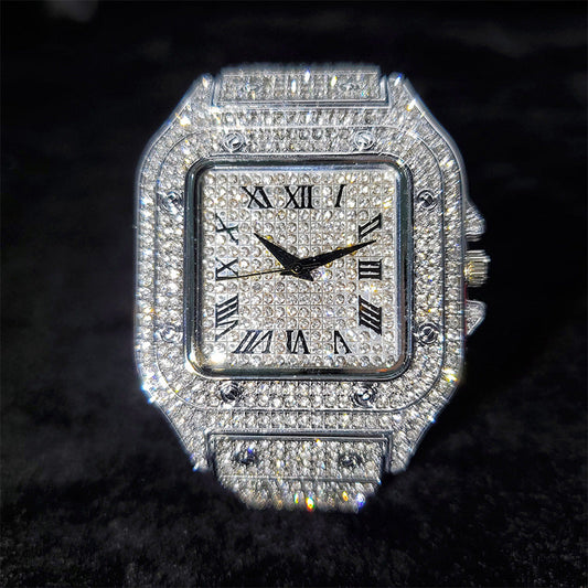 hip-hop classic full diamond square men's baby's breath watch quartz watch