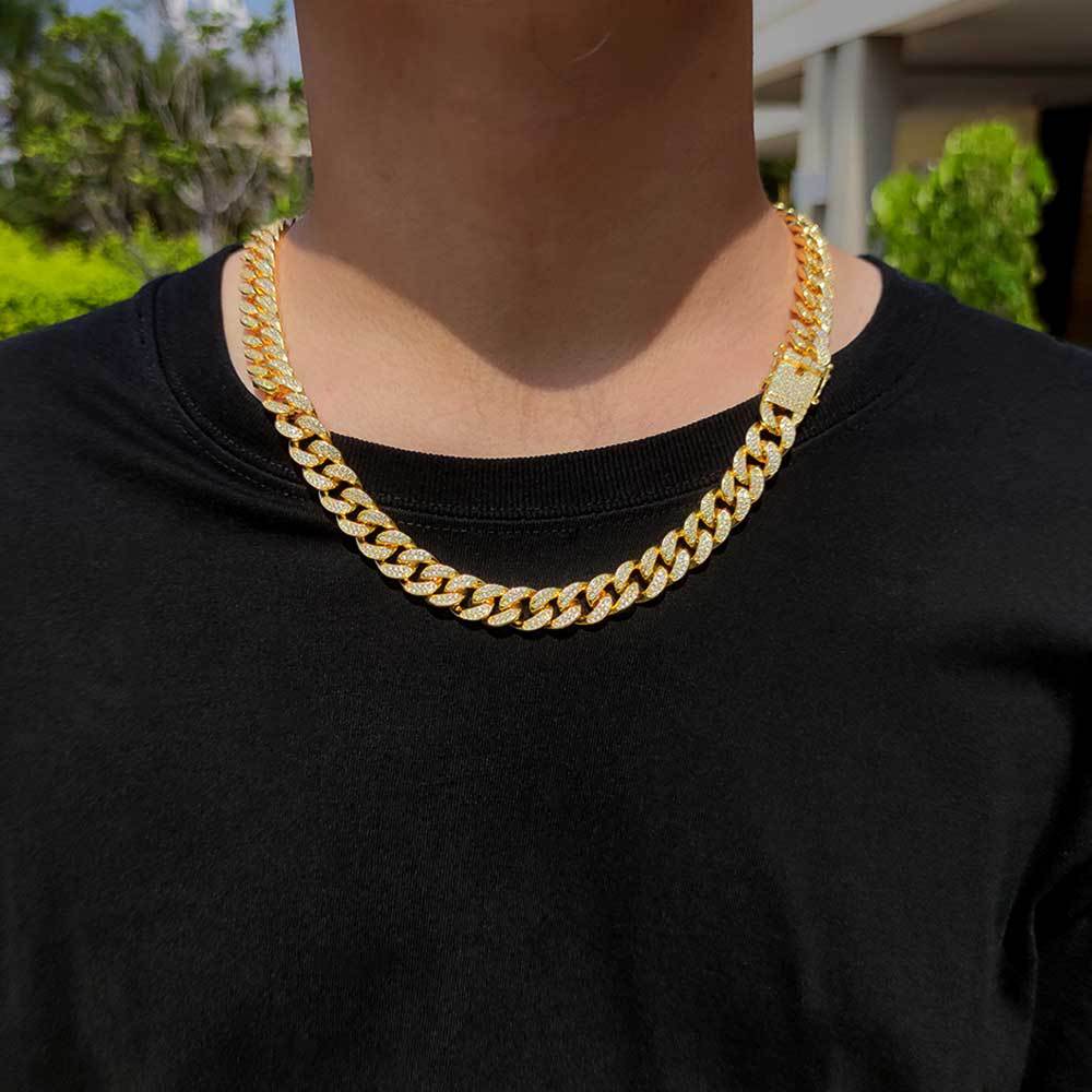 hip-hop 12mm Double Row Full Diamond Cuban Necklace