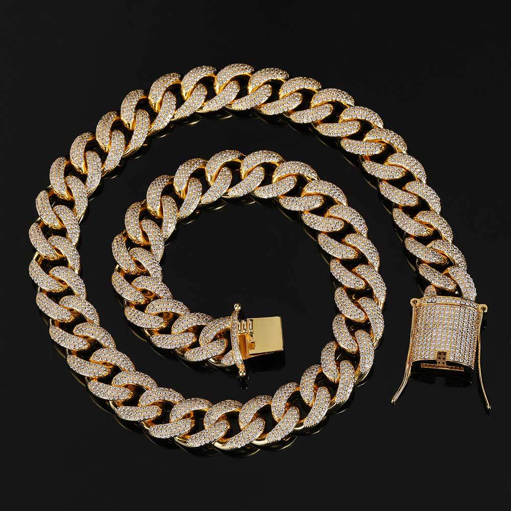 hip-hop 15mm micro-inlaid zircon three-row Cuban necklace