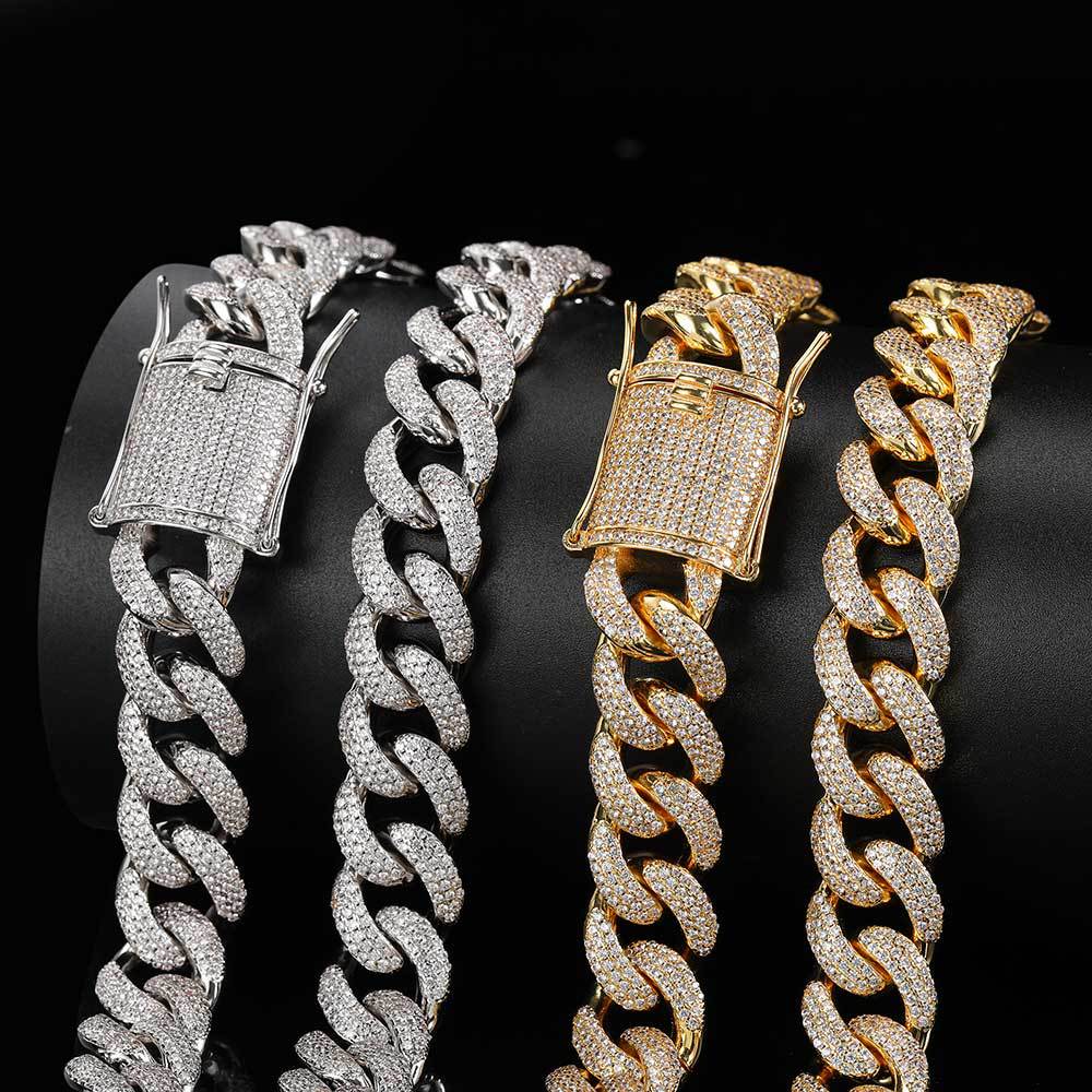 hip-hop 15mm micro-inlaid zircon three-row Cuban necklace