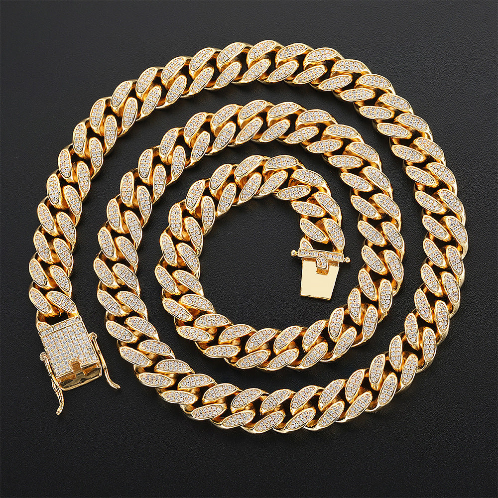 hip-hop 12mm Double Row Full Diamond Cuban Necklace