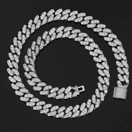 12mm clamshell buckle single row zircon Cuban chain