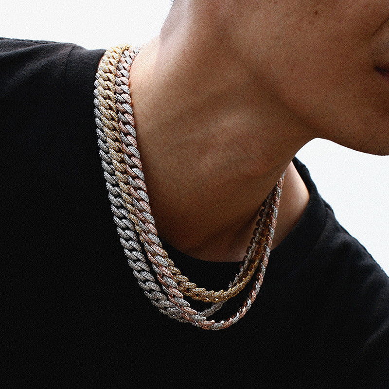 hiphop 10mm full inlaid pink zircon Cuban chain necklace