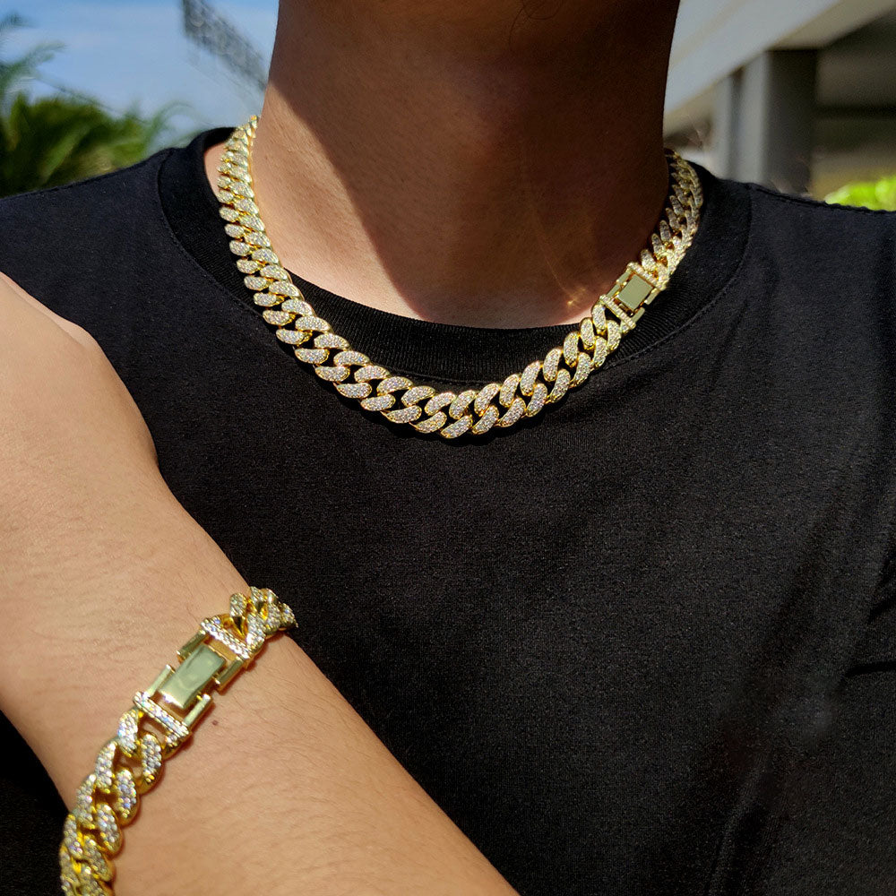 hip hop 12mm micro-inlaid zircon full diamond Cuban chain necklace