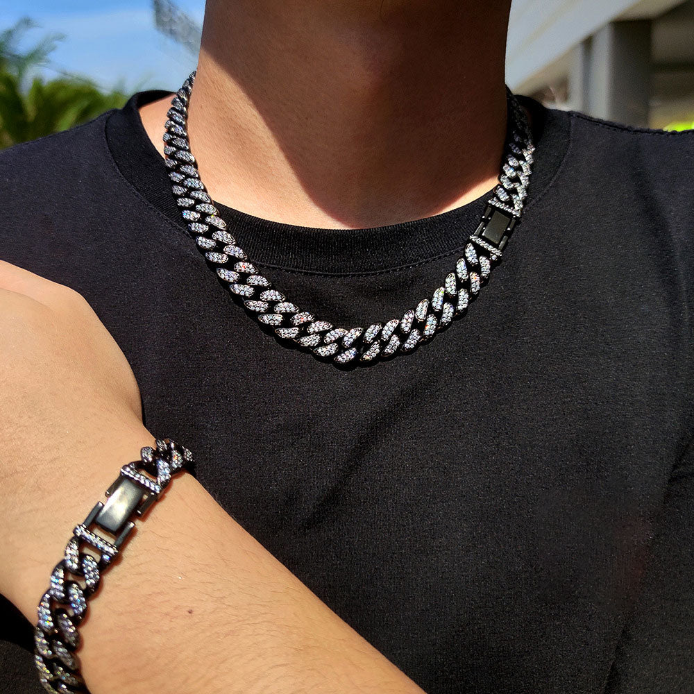 hip hop 12mm micro-inlaid zircon full diamond Cuban chain necklace