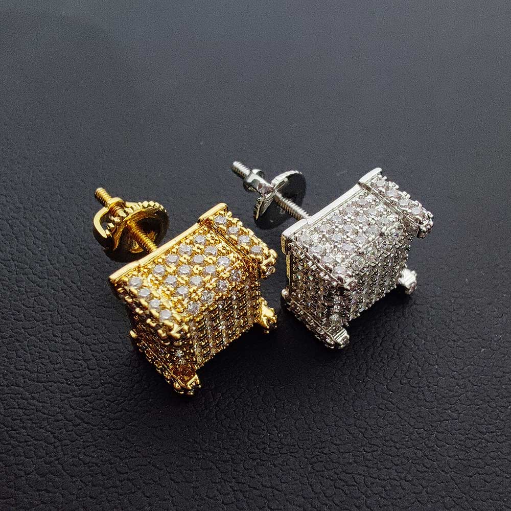 hip-hop micro-inlaid zircon square earrings