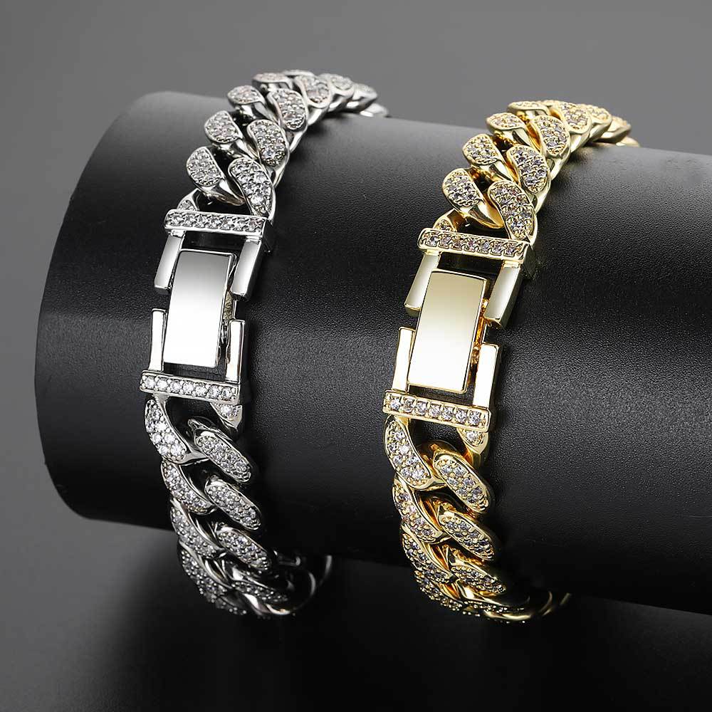 hip-hop 12mm micro-inlaid zircon full diamond buckle bracelet
