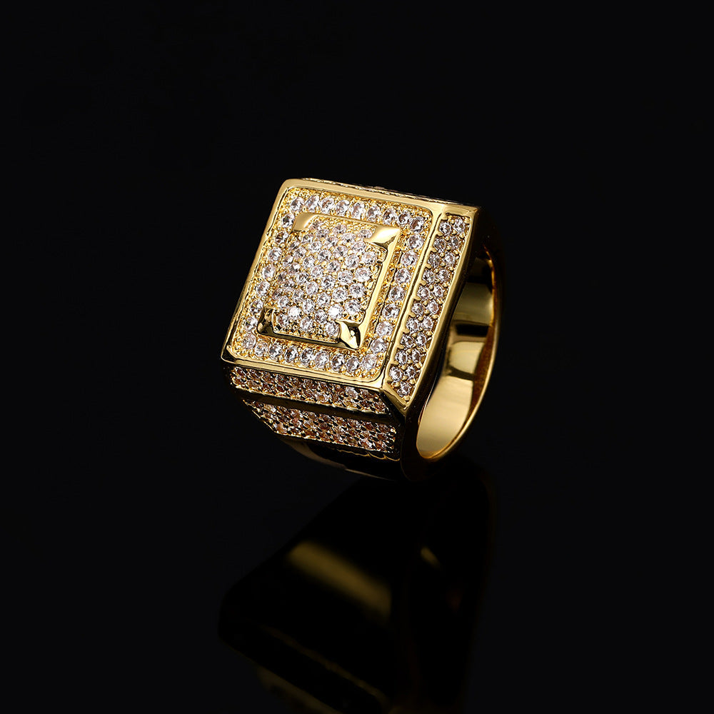 European and American hip-hop square inlaid zircon ring/CZ