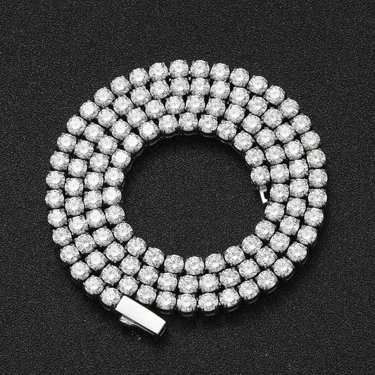 4mm spring buckle stainless steel single-row diamond tennis necklace