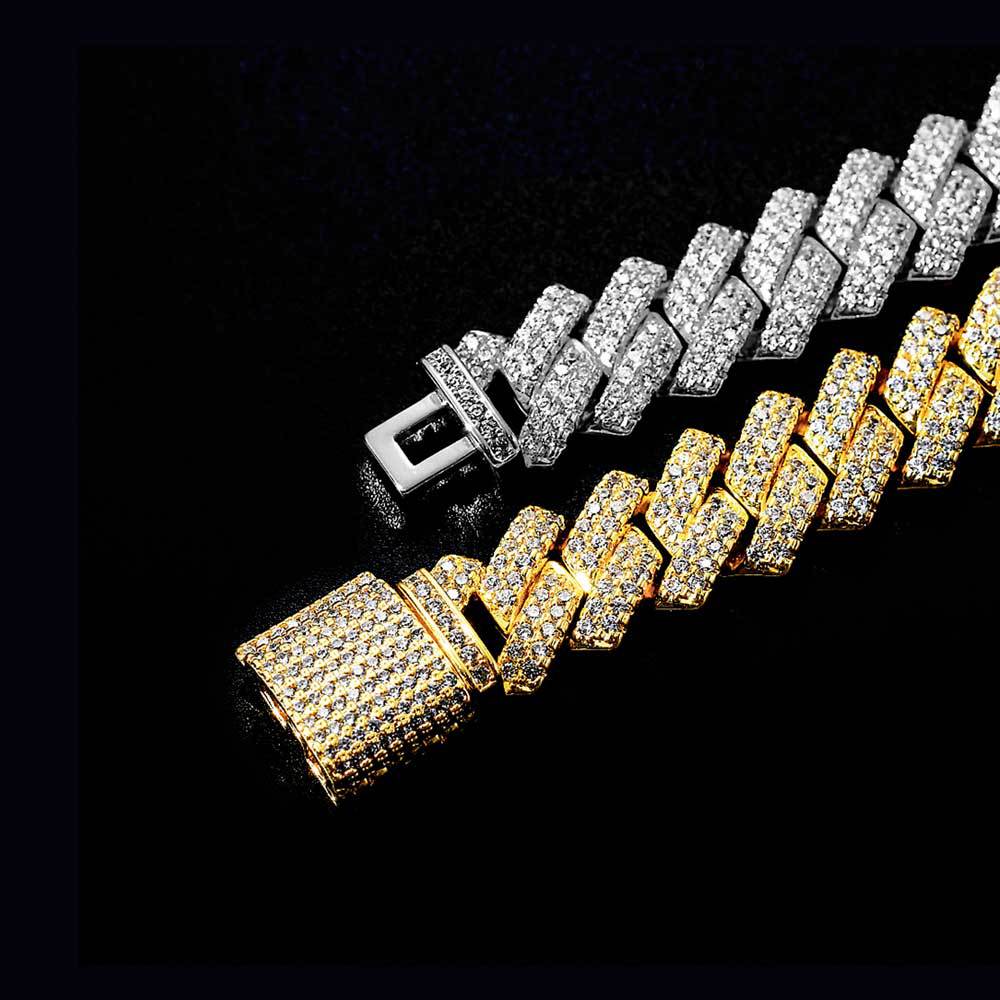 Hip Hop 14mm Rhombus Copper Inlaid Zircon Bracelet