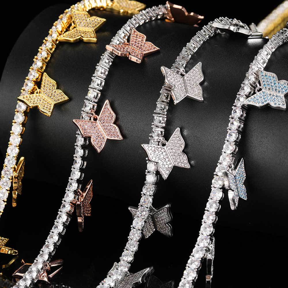 zircon hip-hop micro-inlaid butterfly tennis chain necklace