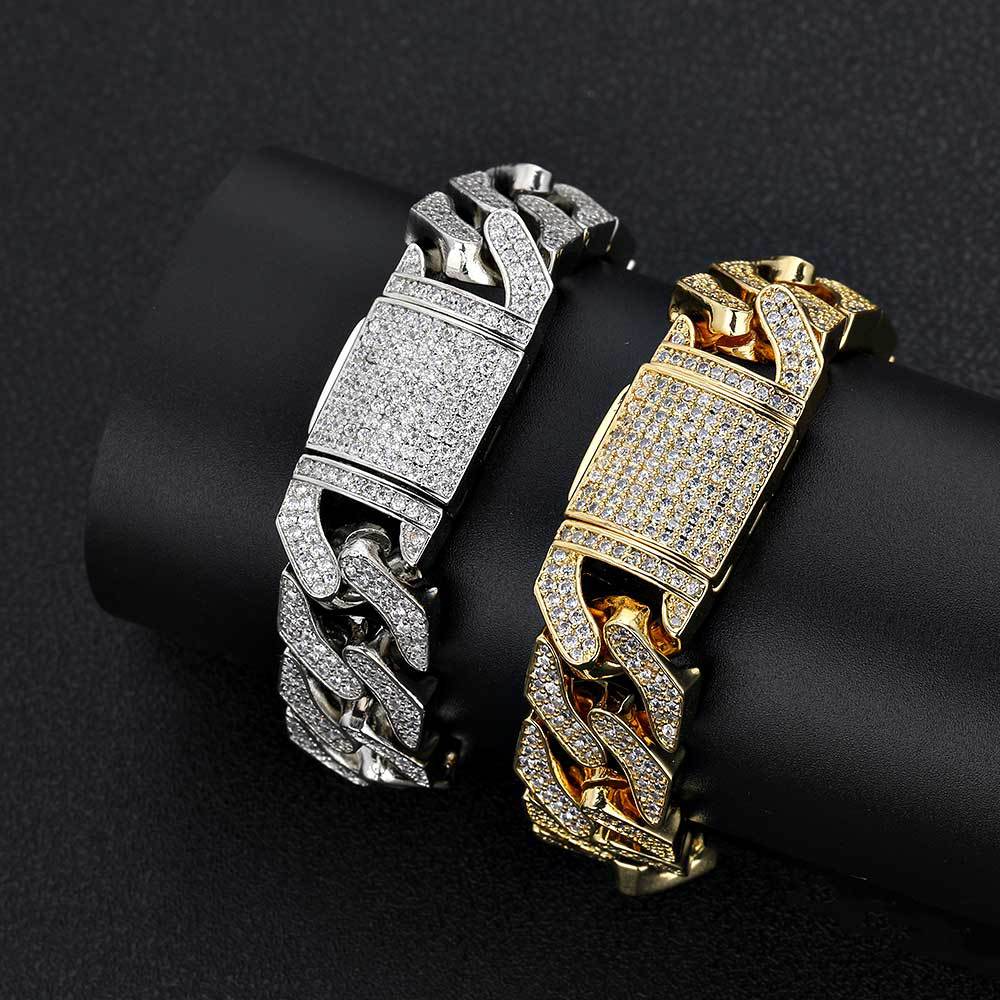 European and American Hip Hop 16mm Copper Inlaid Zircon Bracelet