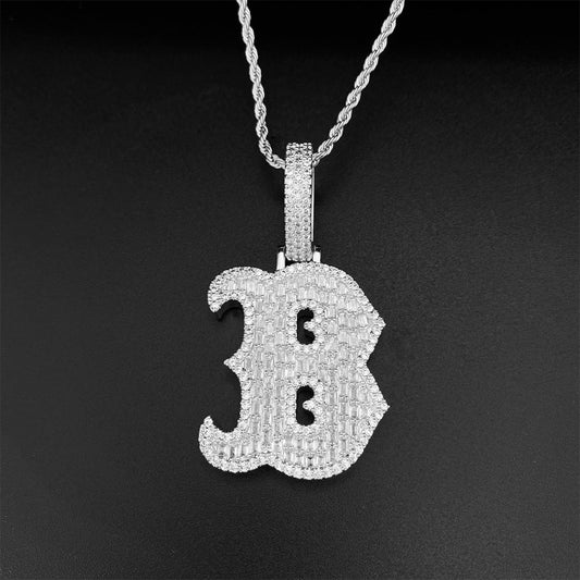 Copper Inlaid Zircon Full Diamond Letter B Hip-hop Pendant