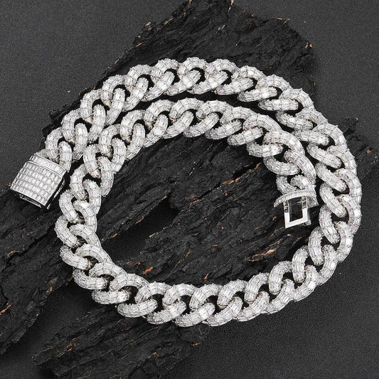 Tide Brand Flip Buckle Three Rows T Cubic Zirconia Cuban Chain Necklace/Bracelet