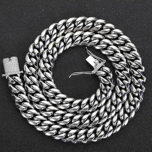 12mm Zircon spring buckle Hip hop titanium steel necklace