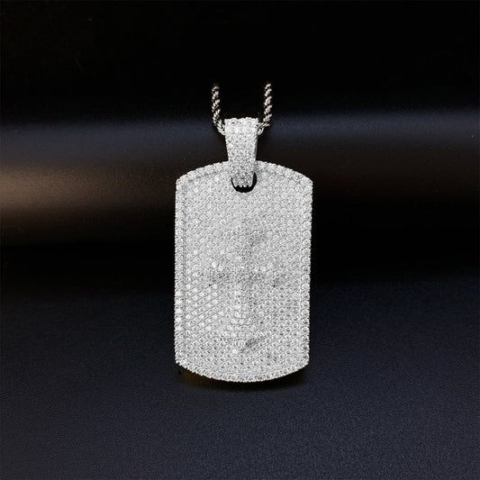 Hip Hop Copper Inlaid Zircon Full Diamond Rectangular Pendant