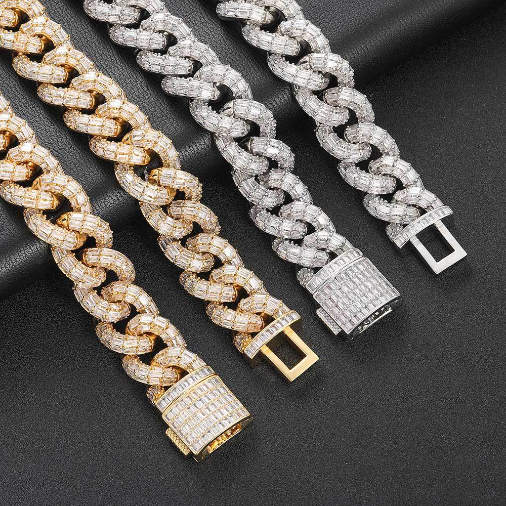 hip-hop trendy brand 21mm three-row T square inlaid zircon thick bracelet