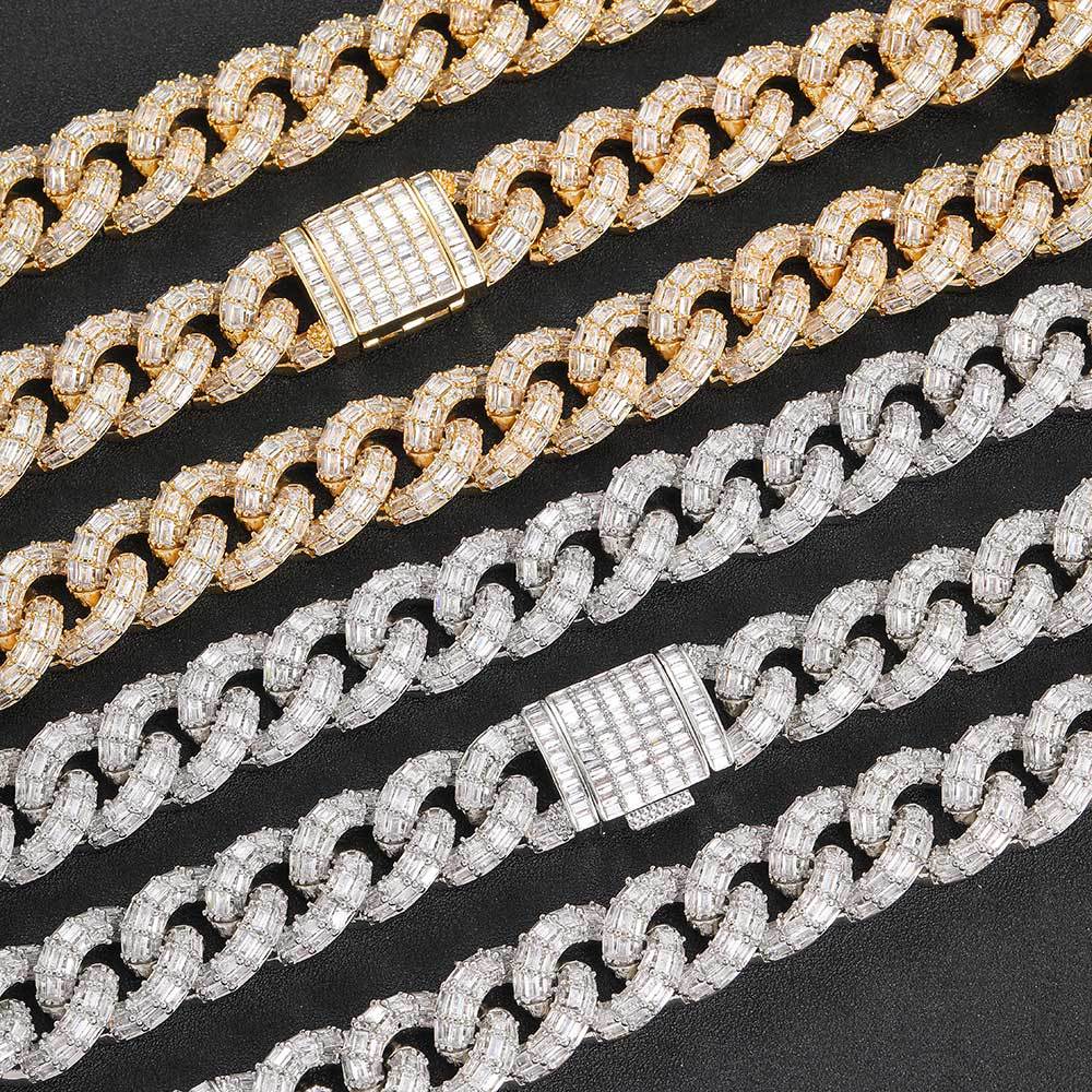 Tide Brand Flip Buckle Three Rows T Cubic Zirconia Cuban Chain Necklace/Bracelet