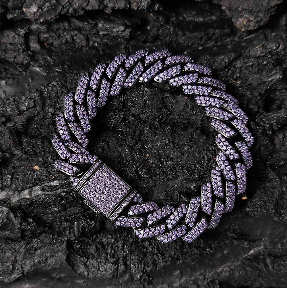 Hip Hop Double Row Copper Inlaid Zircon Purple Diamond Bracelet