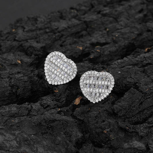 hip-hop square and round mixed zircon heart stud earrings