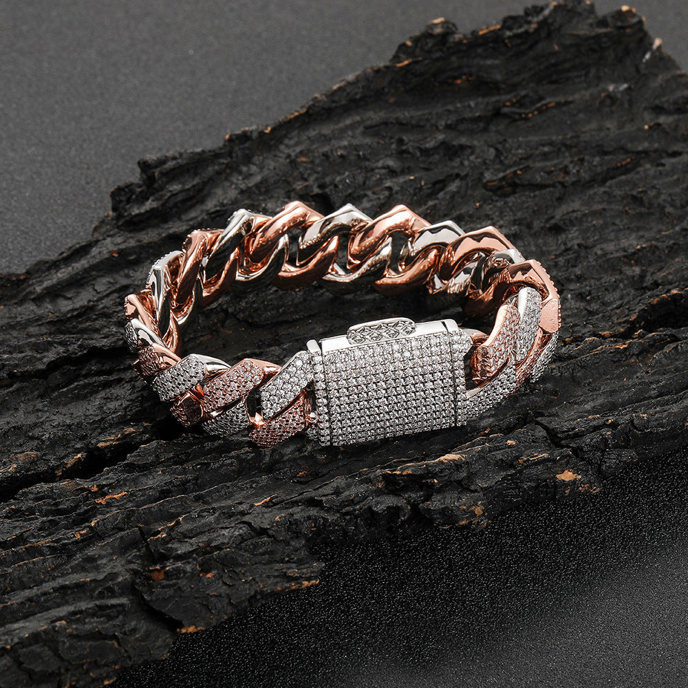hip-hop thick copper inlaid zircon two-color rhombus bracelet