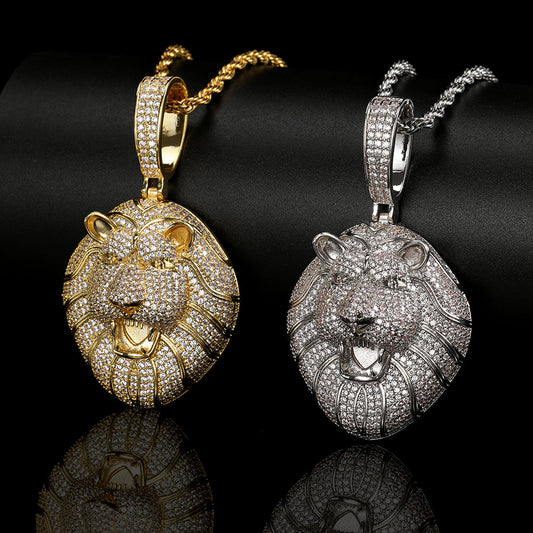 hip-hop micro-inlaid zircon solid lion head pendant