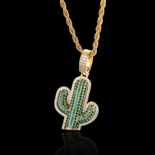 hip-hop micro-inlaid zircon solid cactus men's pendant