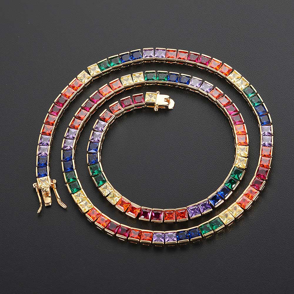 Hip-Hop Jewelry 4mm Color Square Zircon Tennis Chain