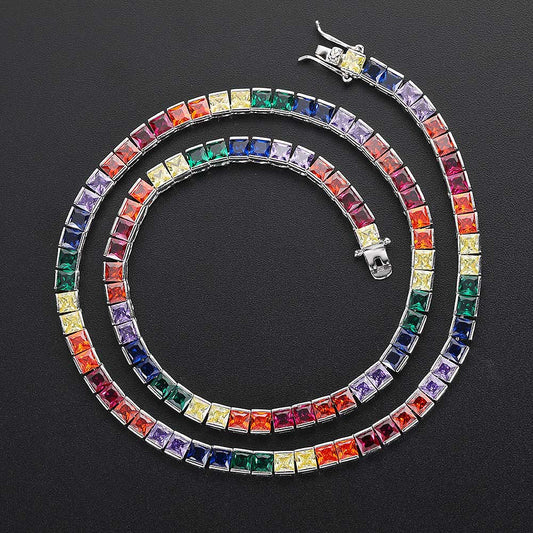 Hip-Hop Jewelry 4mm Color Square Zircon Tennis Chain